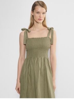 Aritzia Golden Hour Linen Midi Dress in Olive Green